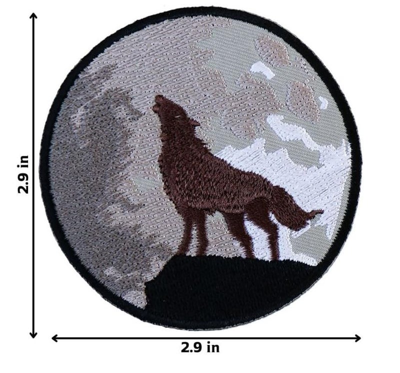 Graphic Dust Cry of The Lone Wolf Embroidered Iron On Patch Moon Howling Wolf Patch Indian Biker Tribe Chief Gang Motorcycle Racing Tattoo Heavy Metal Car Flame Fire Red Jean Jacket Buffalo Reto Rock - Image 2